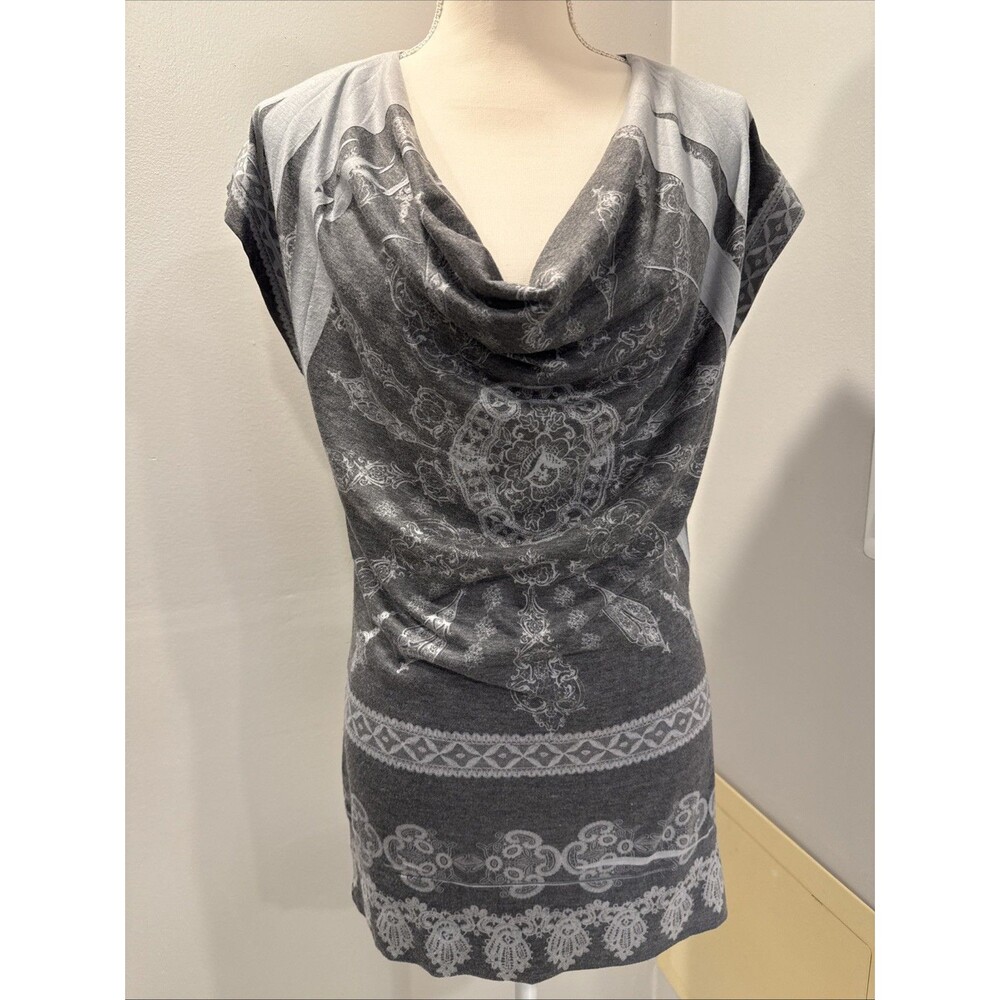 Dots Black Floral Lace Back Short Sleeve Blouse Shirt Top Tunic Cowl Neck Sz M